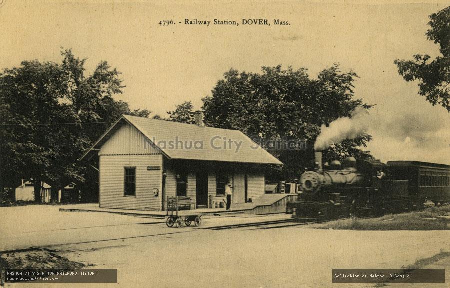 Postcard: Railway Station, Dover, Massachusetts